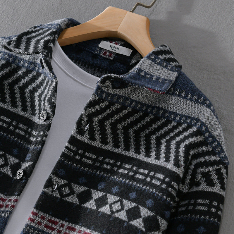 Herren Gestricktes Hemd-Overshirt im geometrischen Muster Echoarchiv