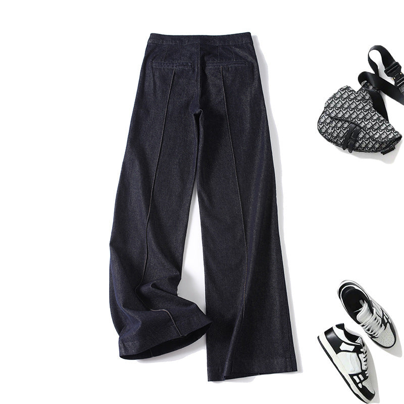 Damen High‑Waist Weite Denimhose mit durchgehender Mittelnaht und aufgesetzten Taschen Echo Archiv