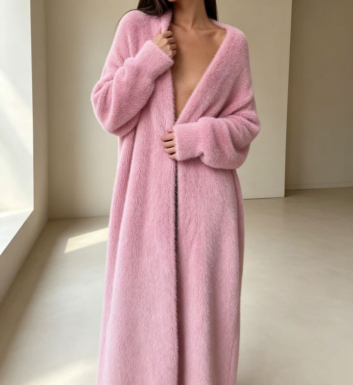 Damen Langer Übergroßer Maxi-Strickcardigan mit offener Front – Veloura