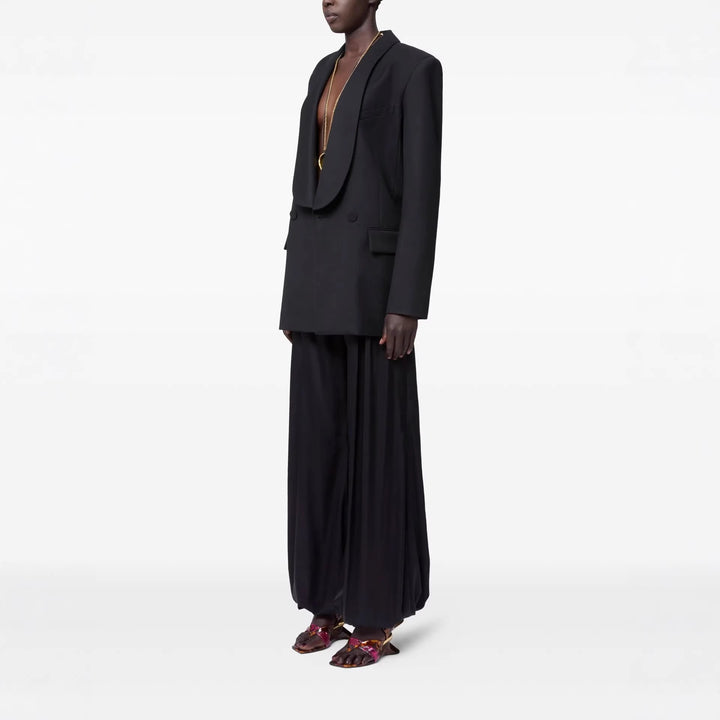 Damen Oversized Smoking-Longblazer mit tiefem Schalkragen und verlängerter Schulterlinie Echoarchiv