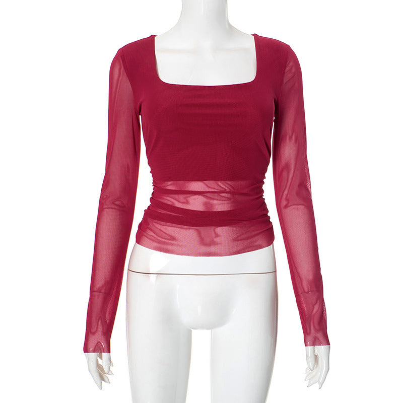 Damen Langarmoberteil mit gerafftem Design und elegantem Quadrat-Ausschnitt Echo Archiv