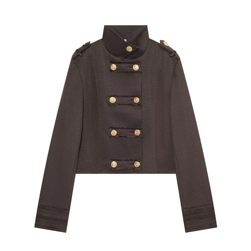 Damen Cropped Uniformjacke im Militärstil mit Stehkragen und Zierknopfleiste Echo Archiv