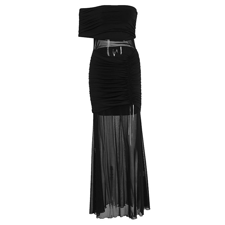Damen Off-Shoulder Maxikleid mit transparenten Elemente und Raffung Echo Archiv