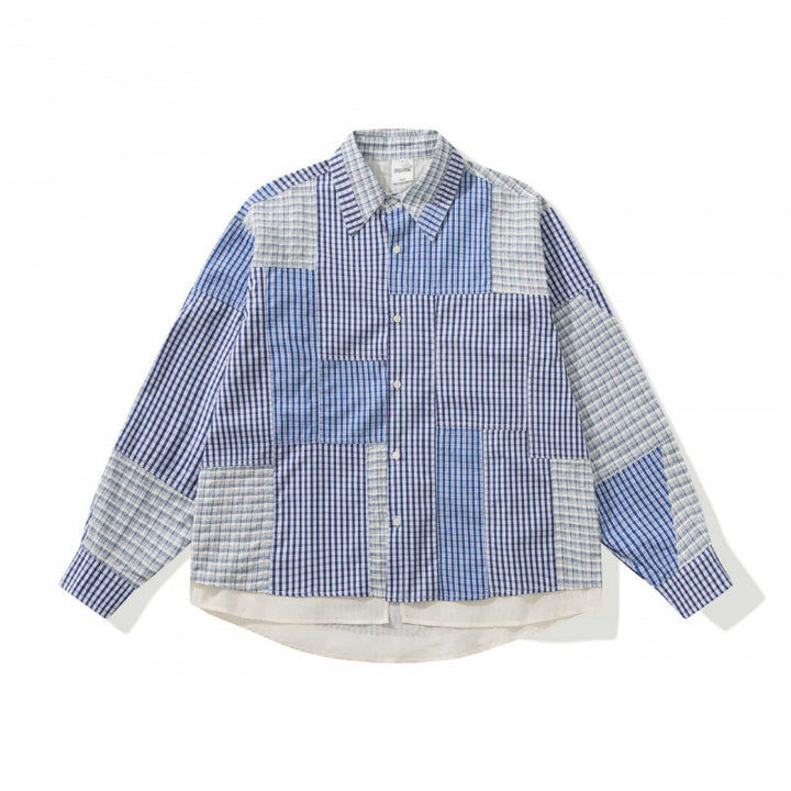 Unisex Oversize-Patchwork-Overshirt aus leichter Baumwollmischung mit Karo‑Design und Hemdkragen Echo Archiv