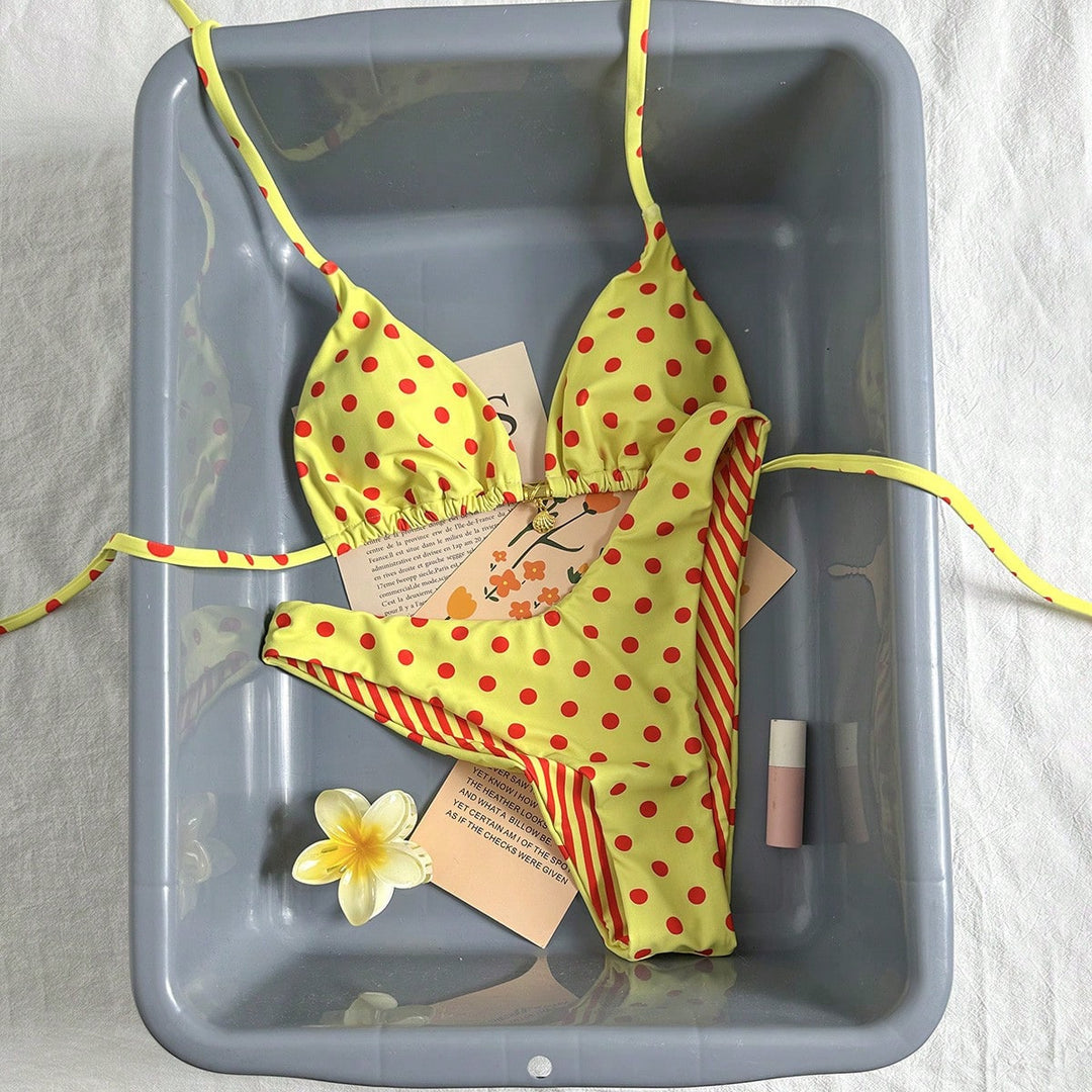 Damen Polka-Dots Triangel-Bikini mit verstellbaren Trägern Echo Archiv