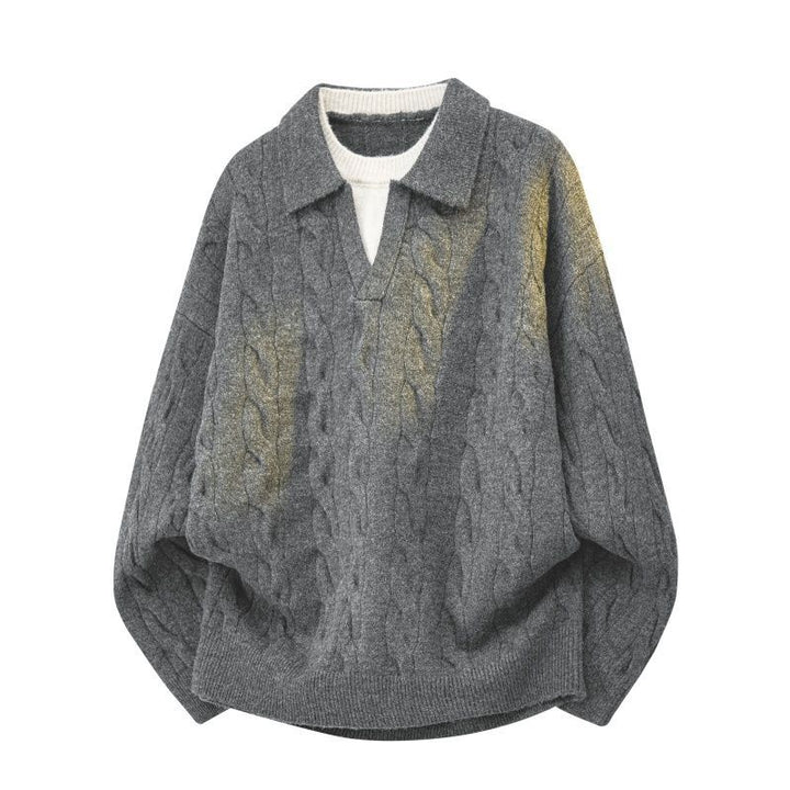 Damen Oversize Zopfstrickpullover mit hohem Rollkragen und Knopfleiste Echoarchiv