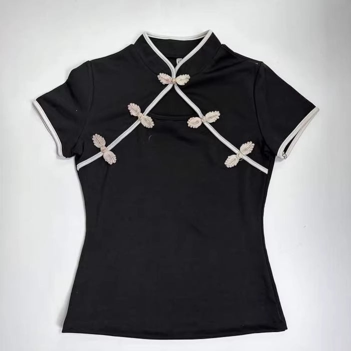 Damen Chinesisch inspirierte Bluse mit modernem Stehkragen und floralen Details Echo Archiv