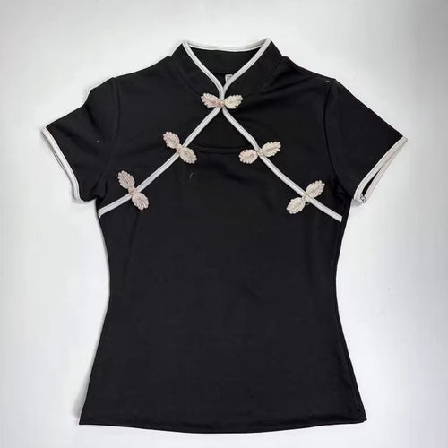 Damen Chinesisch inspirierte Bluse mit modernem Stehkragen und floralen Details Echo Archiv