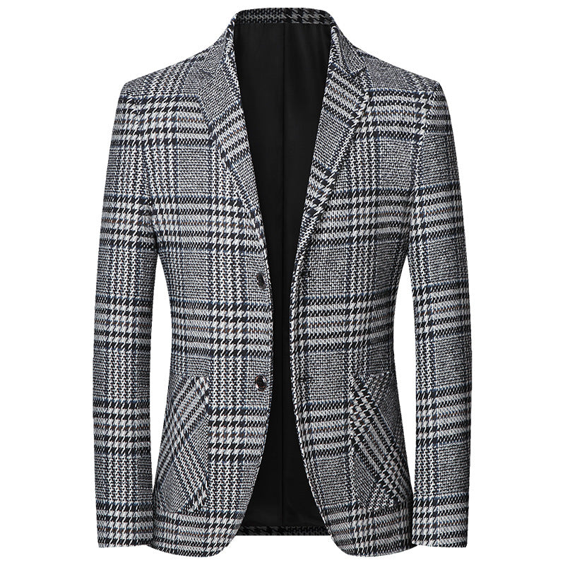 Herren Glencheck-Sakko Slim Fit aus Wollmischung mit dezentem Overcheck – Tianoro