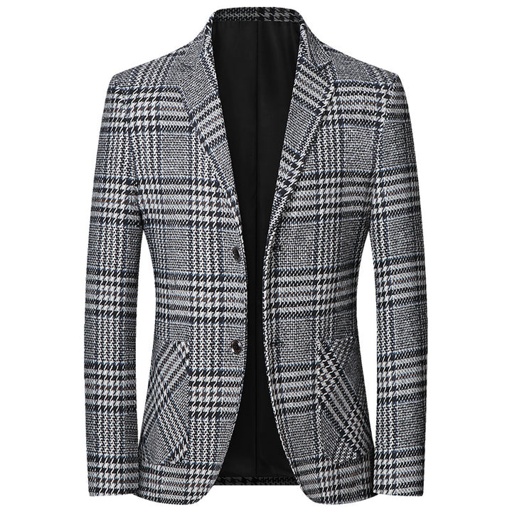 Herren Glencheck-Sakko Slim Fit aus Wollmischung mit dezentem Overcheck – Tianoro