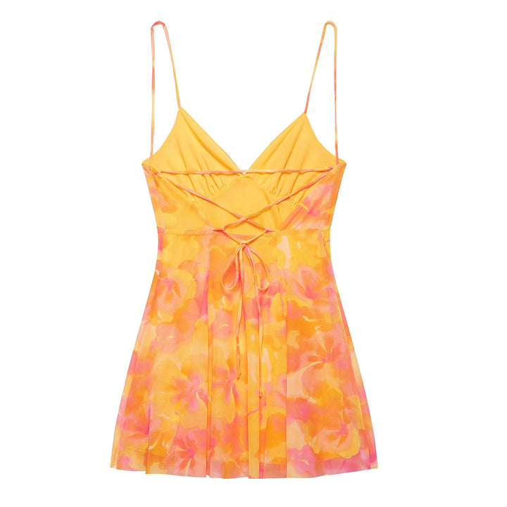Damen Minikleid mit floralem Muster und feinen Spaghettiträgern Echoarchiv