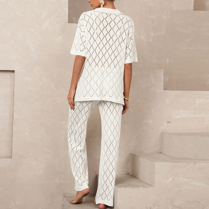 Damen elegantes Strickanzug mit modischem Rautenmuster und lockerer Passform Echo Archiv