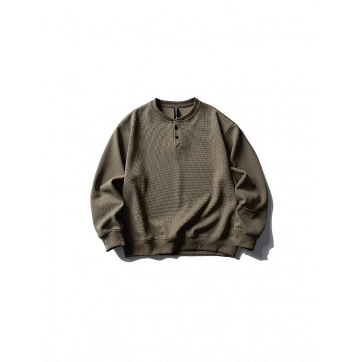 Unisex Waffelstrick-Henley-Sweatshirt im Oversize‑Cut mit Knopfleiste Echo Archiv