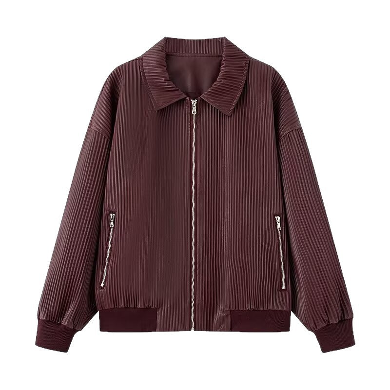 Damen Plissierte Bomberjacke mit feiner Längsstruktur, Metallreißverschluss und elastischen Bündchen Echoarchiv