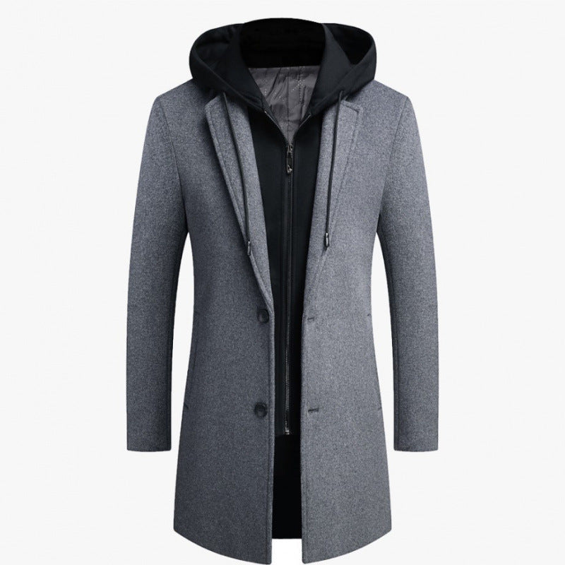 Herren modische Manteljacke mit abnehmbarer Kapuze und gestepptem Innenfutter Echoarchiv