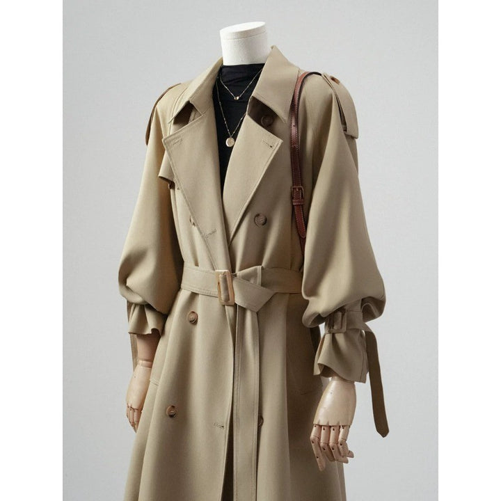 Damen Doppelreihiger Trenchcoat mit Taillengürtel und Ballonärmeln Echoarchiv