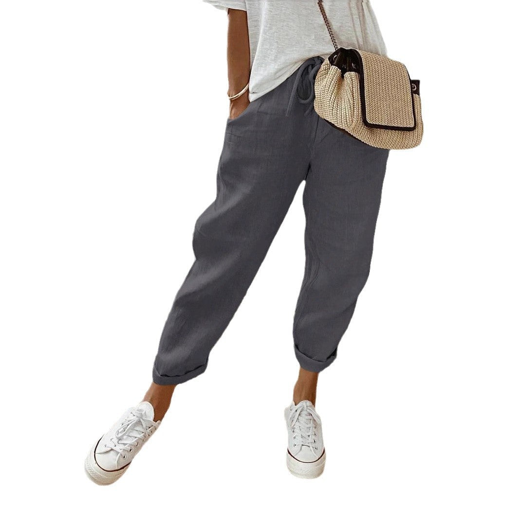 Damen Lässige Leinen-Hose mit elastischem Bund und praktischen Taschen Echoarchiv