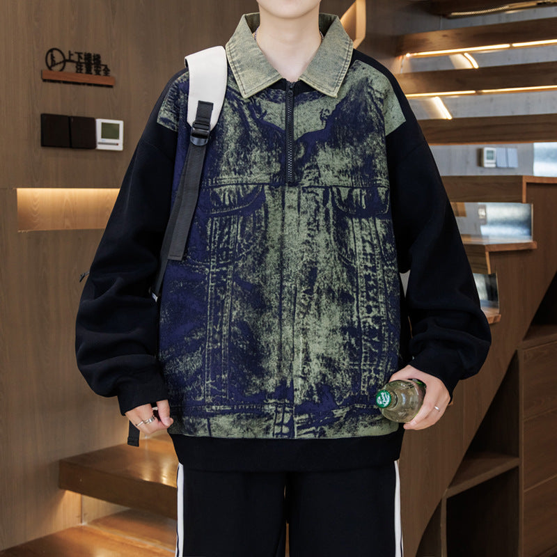 Unisex Oversized Sweatshirt mit blauem Denim-Design und Stehkragen Echoarchiv