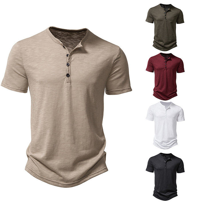 Herren Kurzarm Henley-T-Shirt mit Knopfleiste und atmungsaktivem Material Echoarchiv