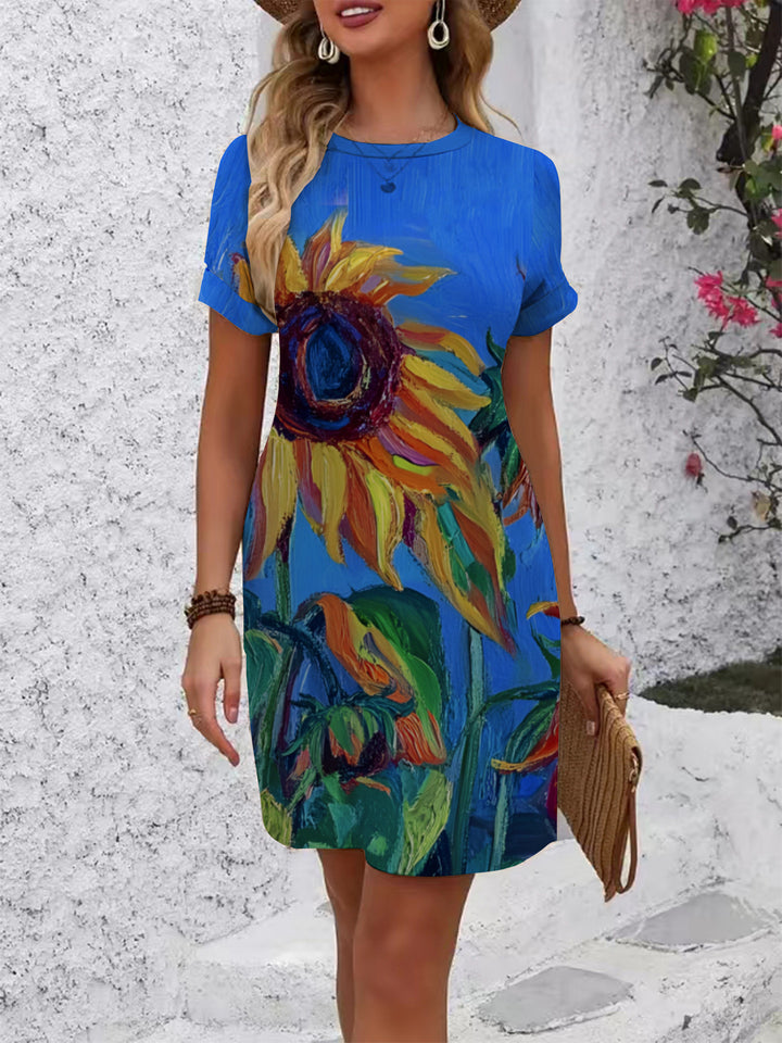 Damen lässiges Kurzarmkleid mit floralen Motiven und bequemen Schnitt Echo Archiv