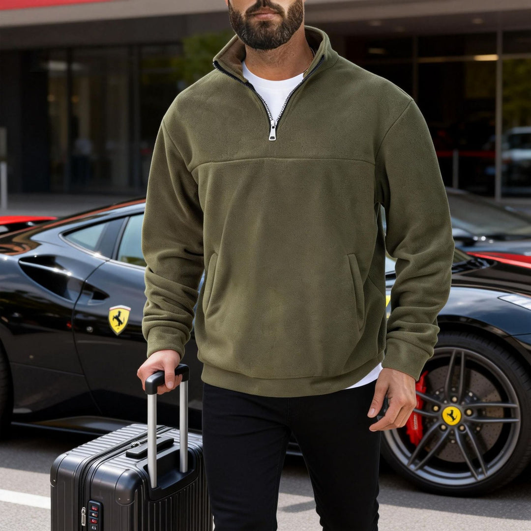 Herren warmer Fleece-Halbzip-Pullover mit Stehkragen, Kängurutasche und Relaxed Fit – Cavarno