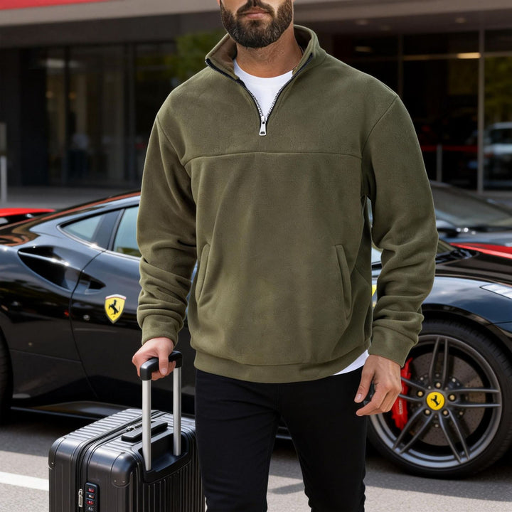 Herren warmer Fleece-Halbzip-Pullover mit Stehkragen, Kängurutasche und Relaxed Fit – Cavarno