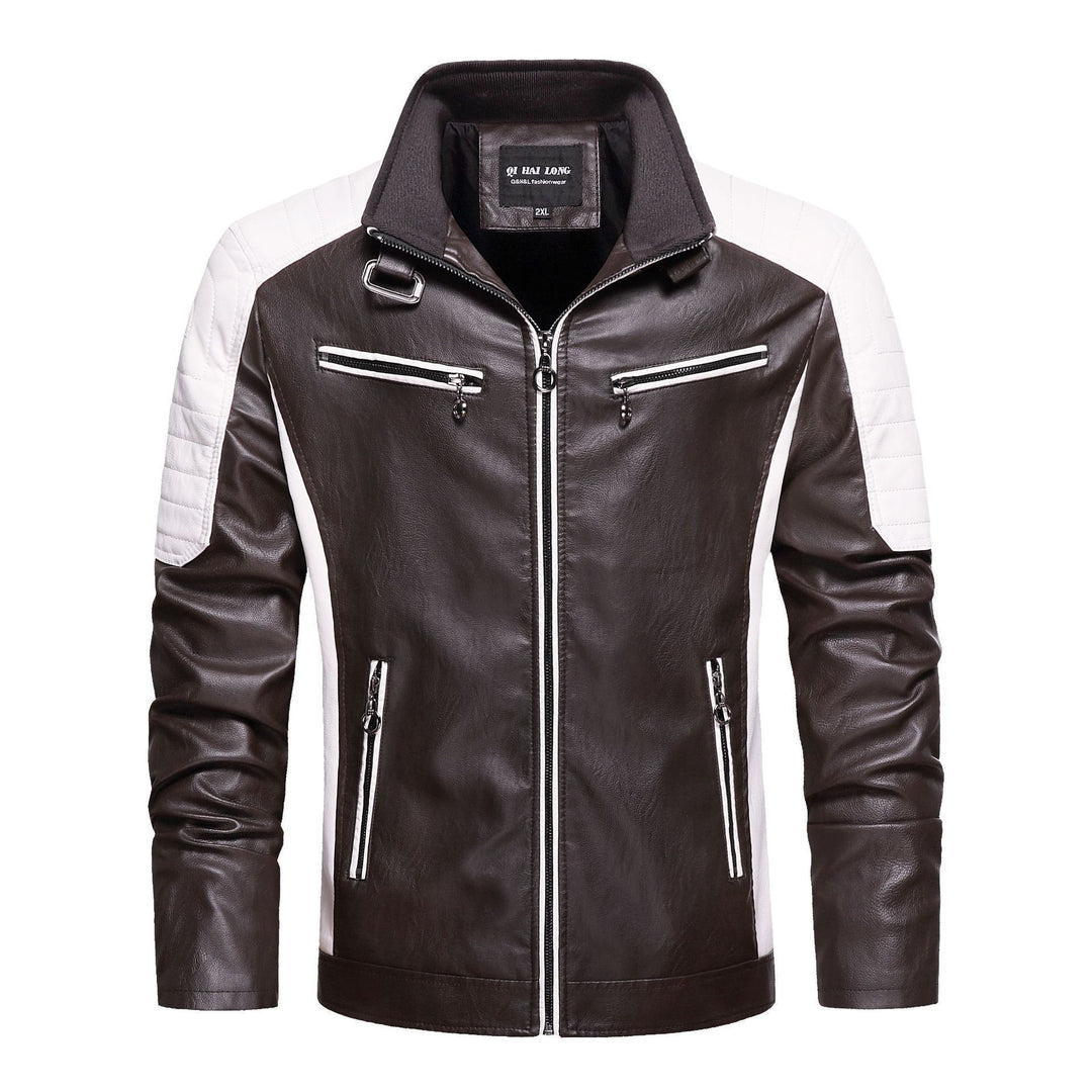 Herren Gesteppte Bikerjacke aus Kunstleder mit Kontraststreifen und Stehkragen Echo Archiv