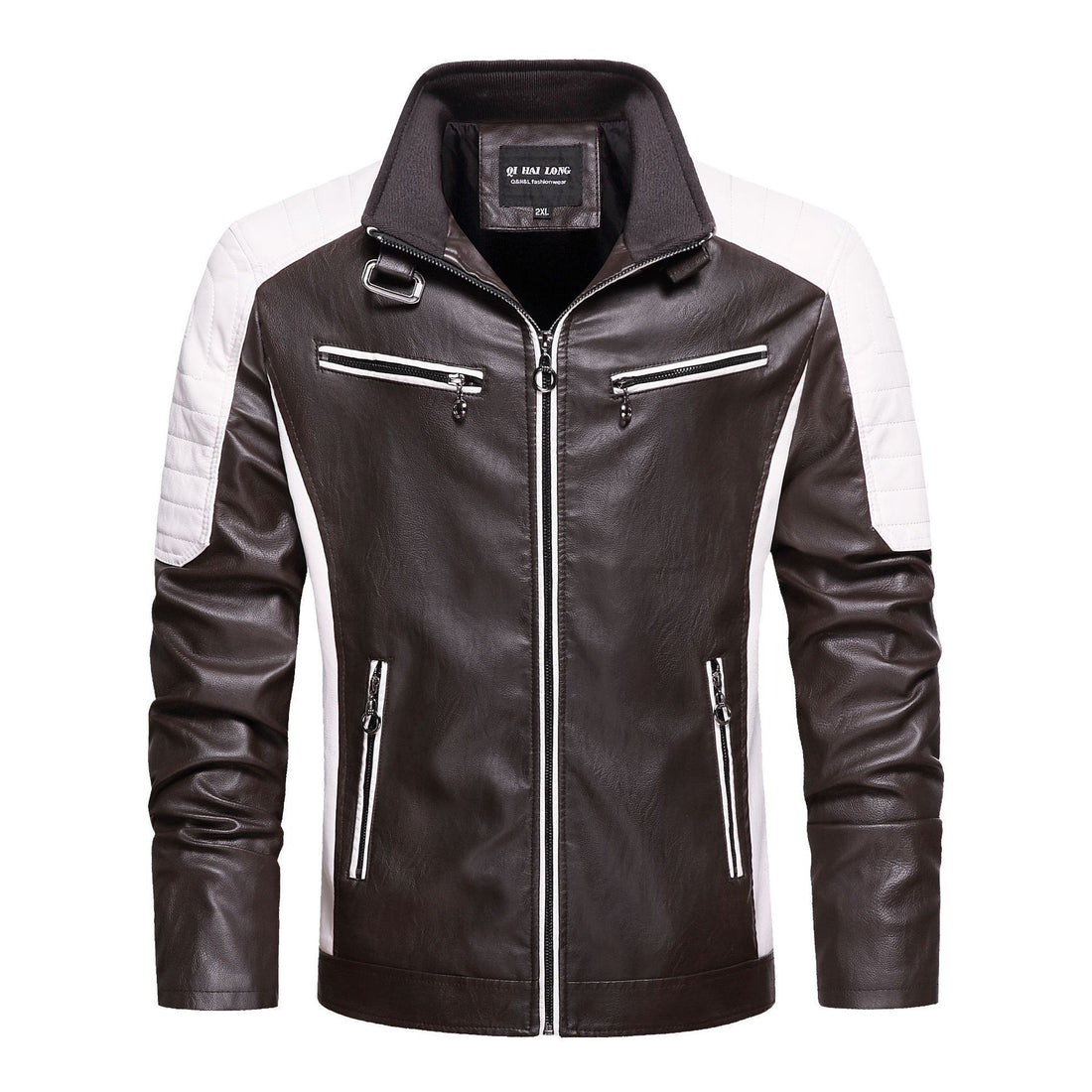 Herren Gesteppte Bikerjacke aus Kunstleder mit Kontraststreifen und Stehkragen Echo Archiv