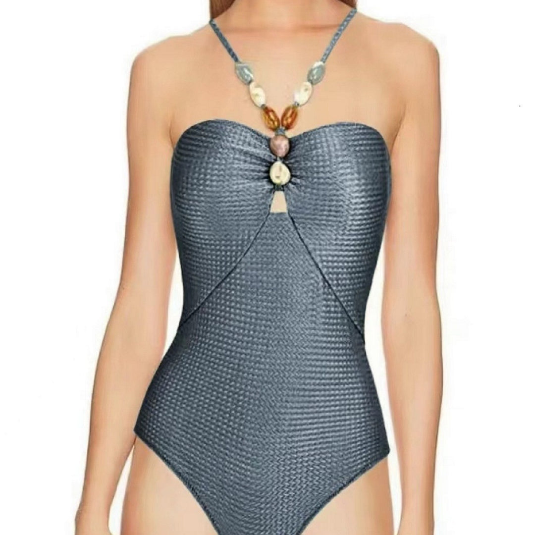 Damen Badeanzug mit elegantem Wickelrock und modischen Schmuckdetails Echo Archiv