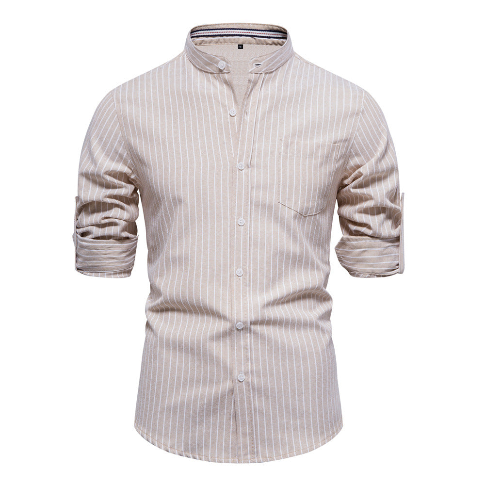 Herren gestreiftes Hemd im modischen Henley-Stil mit Brusttasche und rollbaren Ärmeln Echoarchiv