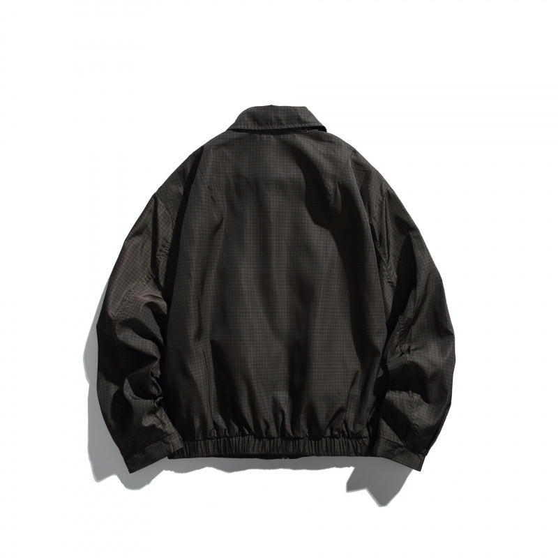 Herren Kurz geschnittene wasserabweisende Harrington-Bomberjacke mit Karomuster-Mikroweave, Druckknopf-Pattentaschen und elastischem Saum Echo Archiv