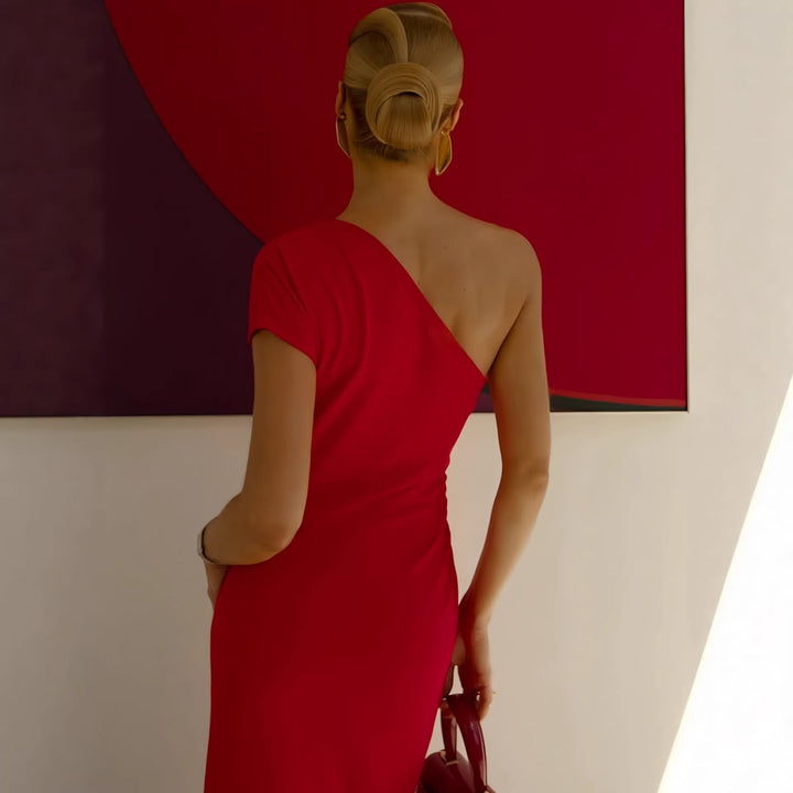 Damen Elegantes ärmelloses Wickelkleid mit asymmetrischem Schnitt Echo Archiv