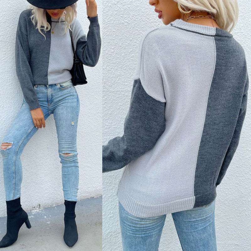 Damen Strickpullover im Colorblock‑Design mit Rundhalsausschnitt und lockerer Oversize‑Passform Echoarchiv