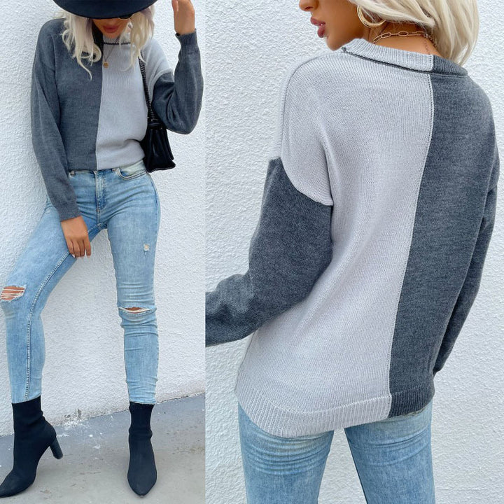 Damen Strickpullover im Colorblock‑Design mit Rundhalsausschnitt und lockerer Oversize‑Passform Echoarchiv