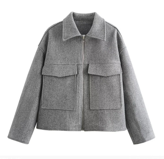 Damen 60+ Boxy Kurzjacke aus Wollmix mit Reißverschluss und aufgesetzten Pattentaschen Echo Archiv