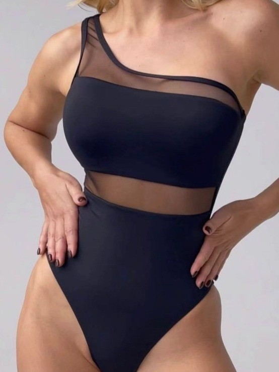 Damen einseitiger Badeanzug mit transparenten Einsätzen Echo Archiv