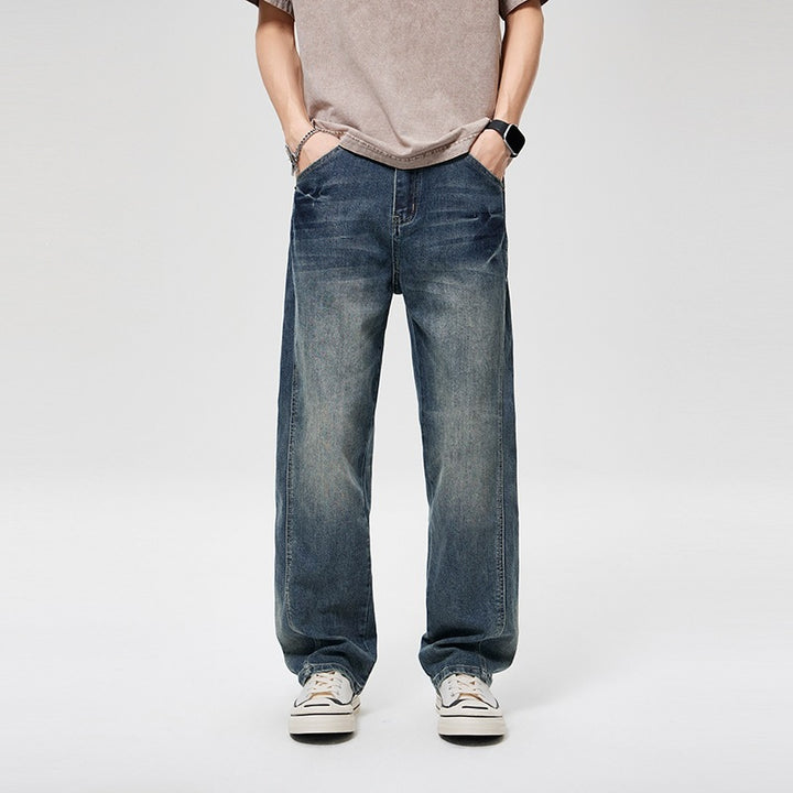 Herren Baggy-Denimhose mit hoher Bundhöhe, softem Stretch & Vintage-Finish Echoarchiv