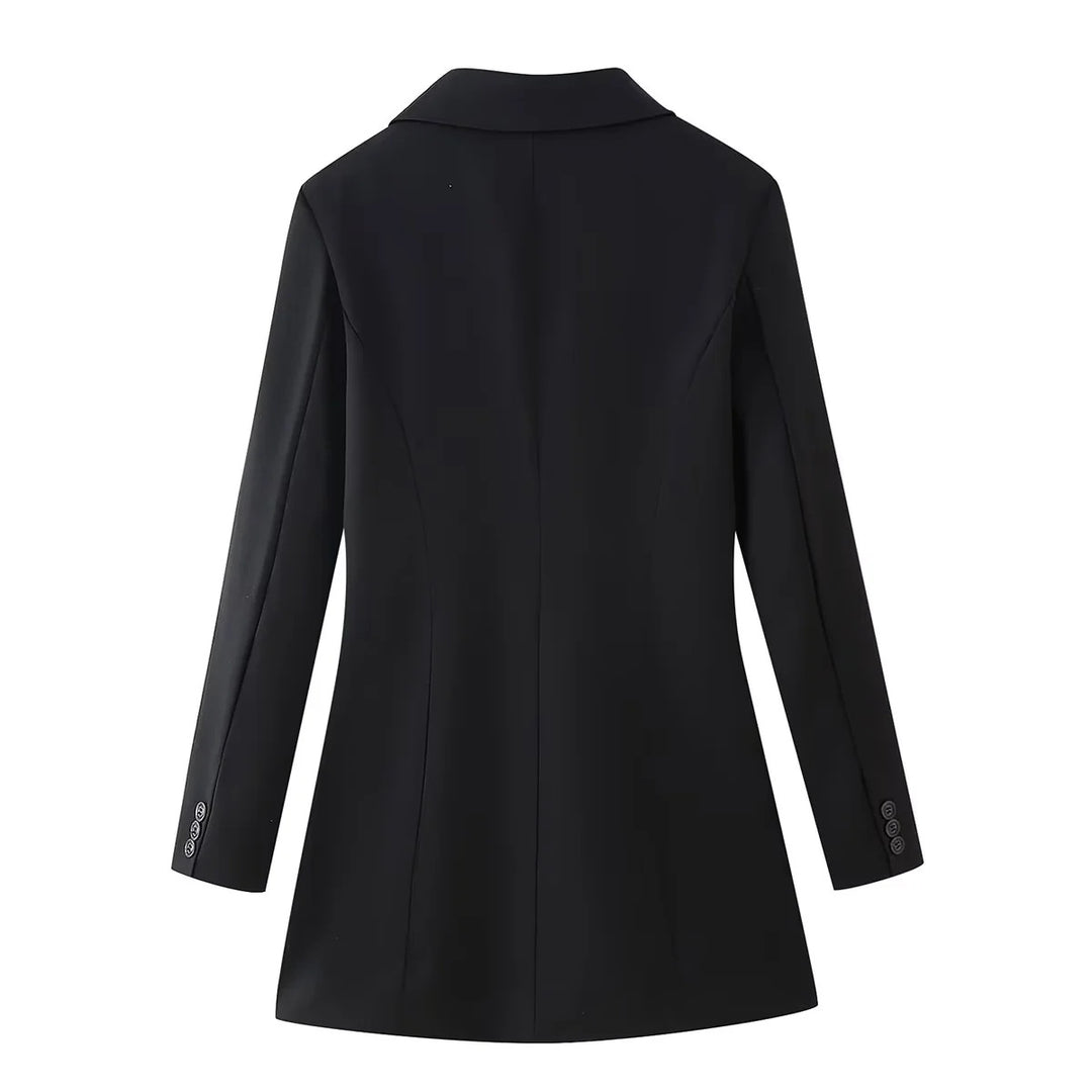 Damen taillierter Longblazer mit Reverskragen, drei Knöpfen und Pattentaschen – Valéne
