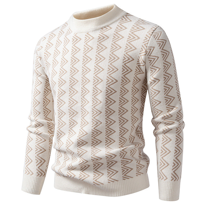 Herren Feinstrick-Mockneck-Pullover mit geometrischem Zickzack-Jacquard Echo Archiv