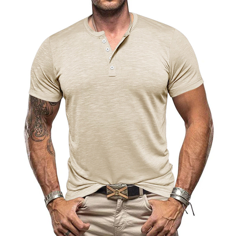 Herren Kurzarm-Henley-T-Shirt aus atmungsaktivem Baumwollmix mit modernem Schnitt Echoarchiv