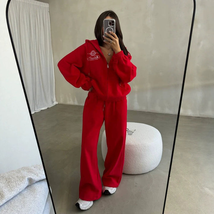 Damen Weiches Oversize-Kapuzen-Sweatjacken-Set mit weiter Jogginghose Echoarchiv