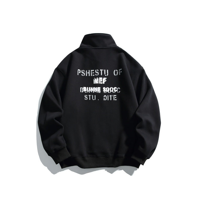 Unisex Casual-Polo-Sweatshirt mit kurzem Druckknopfverschluss und geripptem Saum Echoarchiv