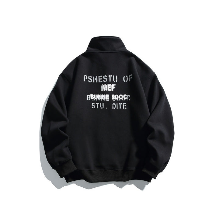Unisex Casual-Polo-Sweatshirt mit kurzem Druckknopfverschluss und geripptem Saum Echoarchiv