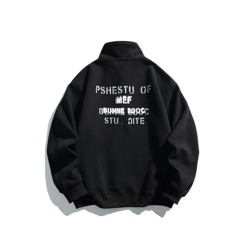 Unisex Casual-Polo-Sweatshirt mit kurzem Druckknopfverschluss und geripptem Saum Echoarchiv