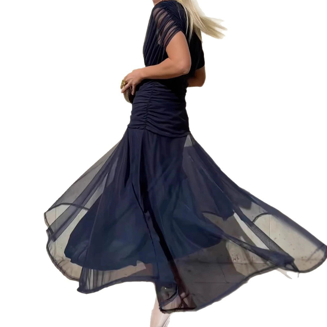 Damen nan elegantes bodenlanges Abendkleid mit drapierter Schulterpartie und luftiger Chiffon-Rock Echo Archiv