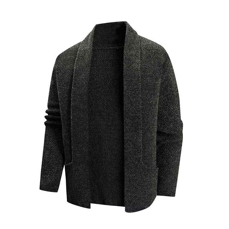 Herren nan offener Strickmantel mit weitem Fallendem Schalkragen und aufgesetzten Eingrifftaschen Echo Archiv