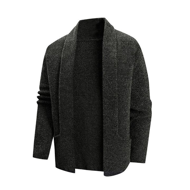 Herren nan offener Strickmantel mit weitem Fallendem Schalkragen und aufgesetzten Eingrifftaschen Echo Archiv