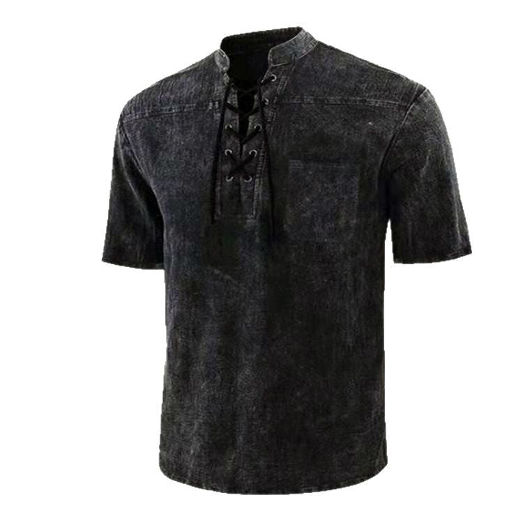 Herren Kurzarm Hemd mit modernem Schnürdesign und Brusttasche Echoarchiv