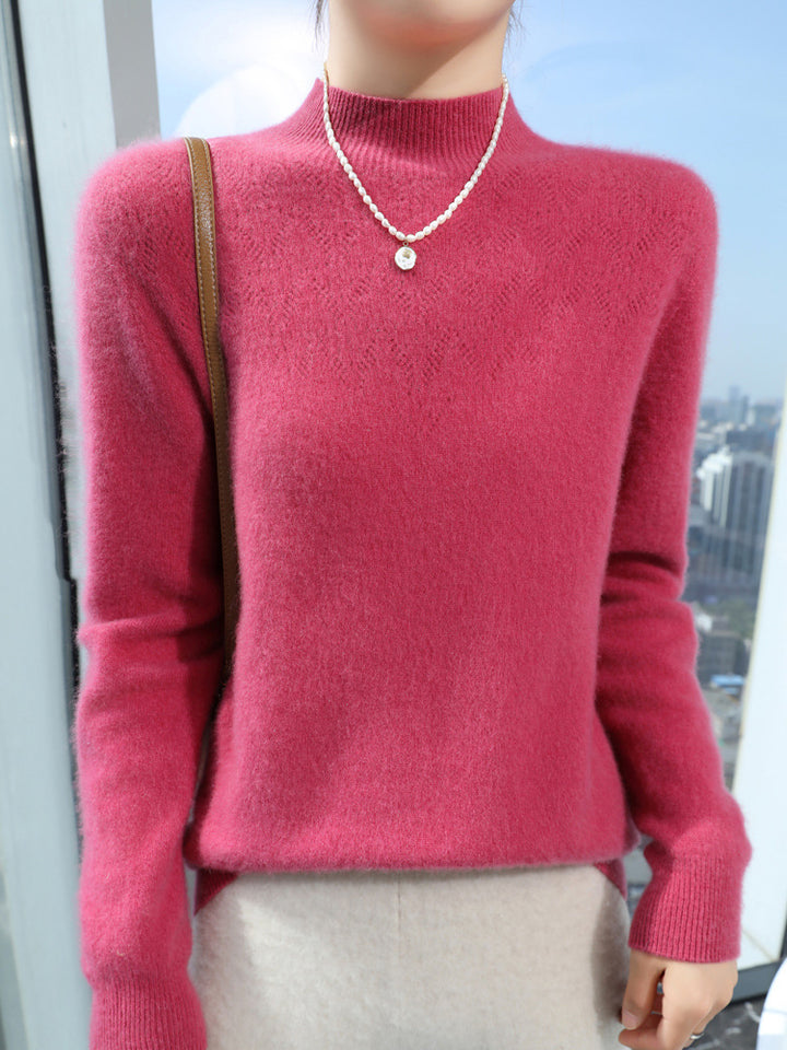 Damen Schlanker minimalistischer Stehkragen-Feinstrickpullover mit geripptem Hals Echoarchiv