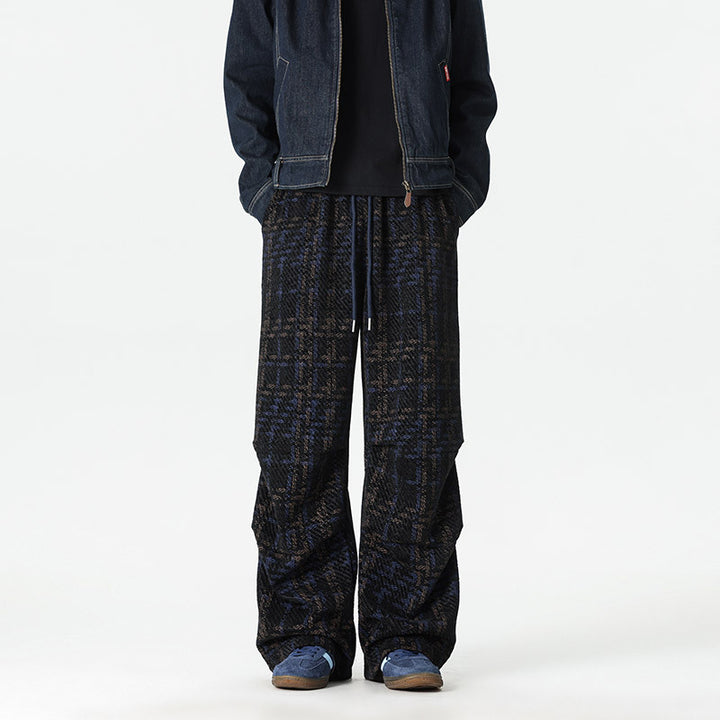Herren Karierte Relaxed-Fit Hose mit verstellbarem Bund Echoarchiv